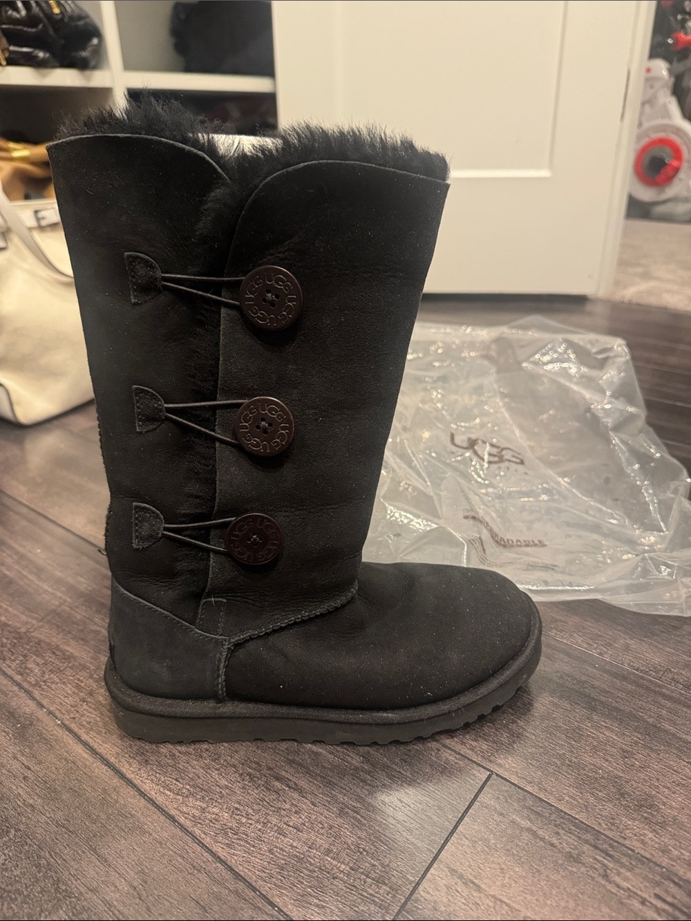 UGG Black Tall Button Sheepskin Boot